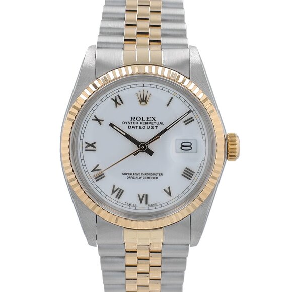Rolex Datejust 16013 36mm White Roman Numeral Dial Fluted Bezel Jubille Band - Picture 1 of 9